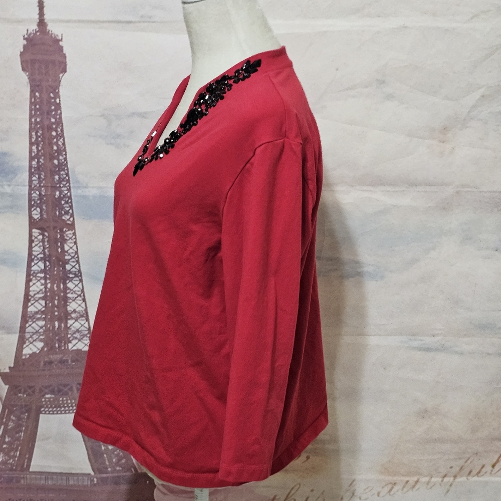 Ruby Rd. Red Blouse with Black Accents - Picture 6 of 8